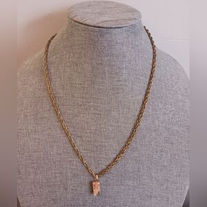 Vintage Unakite Agate Chunk Necklace, Multi Link Gold Toned Chain 70s- Early 80s